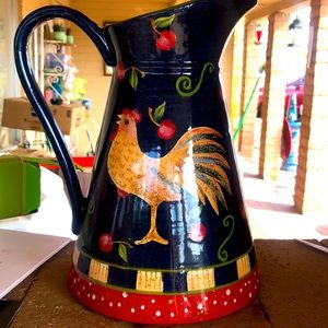 Beautiful Rooster Pitcher. Painted Tin?